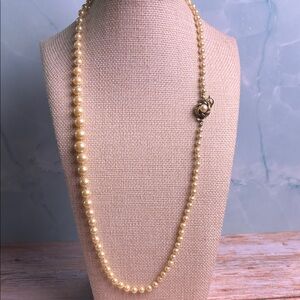 Vintage Danecraft Faux Pearl Necklace 23” Individually Knotted With Silk Thread